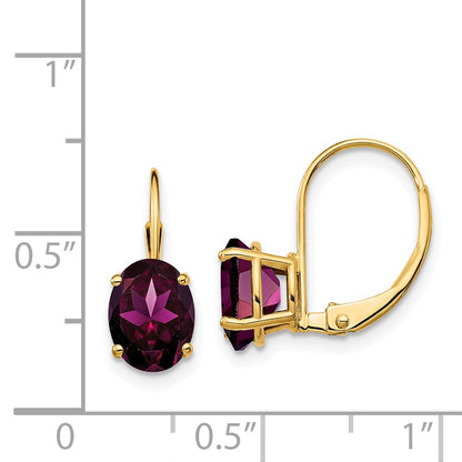 14k Yellow Gold 8x6mm Oval Garnet Leverback Earrings