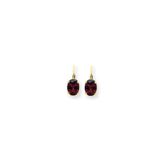 14k Yellow Gold 8x6mm Oval Garnet Checker leverback Earrings