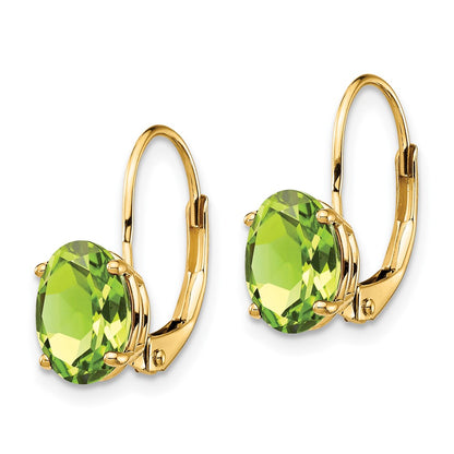 14k Yellow Gold 8x6mm Oval Peridot Leverback Earrings