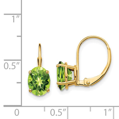 14k Yellow Gold 8x6mm Oval Peridot Leverback Earrings