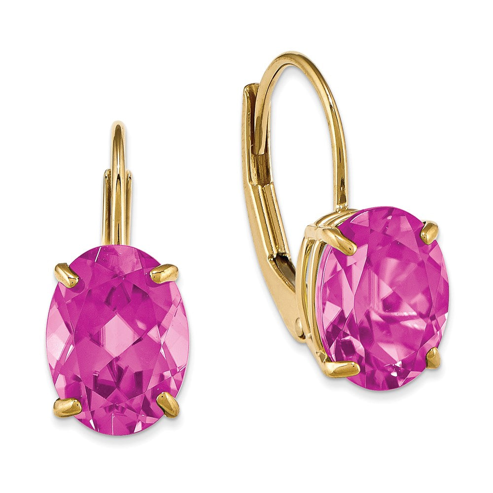 14k Yellow Gold 8x6mm Oval Pink Tourmaline leverback earring