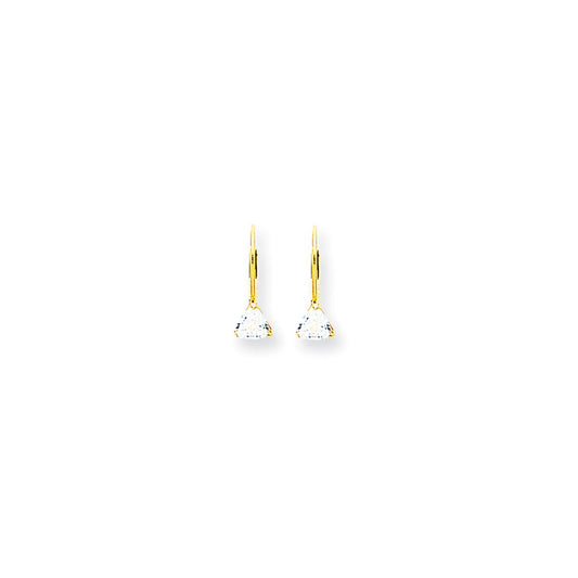 14k Yellow Gold 5mm Trillion Cubic Zirconia Leverback Earrings