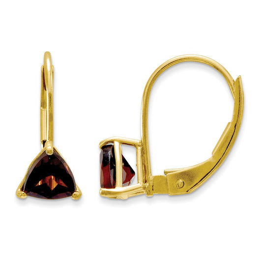 14k Yellow Gold 5mm Trillion Garnet Leverback Earrings