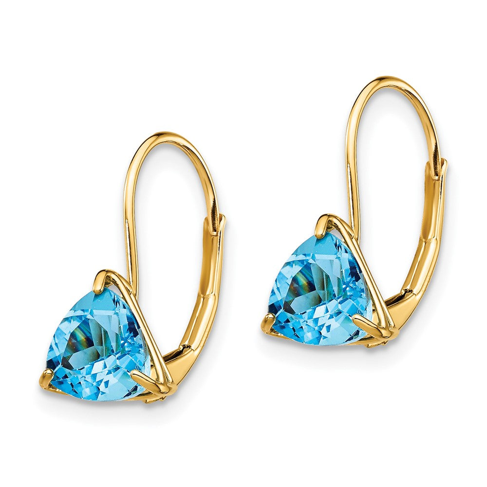 14k Yellow Gold 6mm Trillion Blue Topaz Leverback Earrings