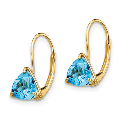14k Yellow Gold 6mm Trillion Blue Topaz Leverback Earrings