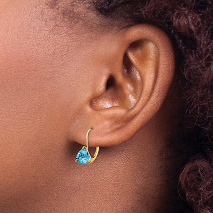 14k Yellow Gold 6mm Trillion Blue Topaz Leverback Earrings