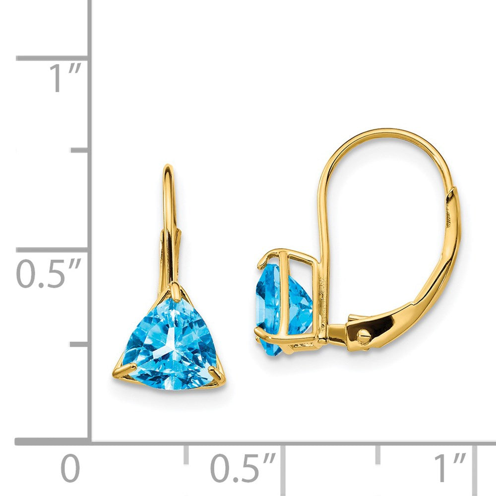 14k Yellow Gold 6mm Trillion Blue Topaz Leverback Earrings