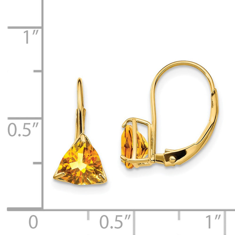 14k Yellow Gold 6mm Trillion Citrine Leverback Earrings