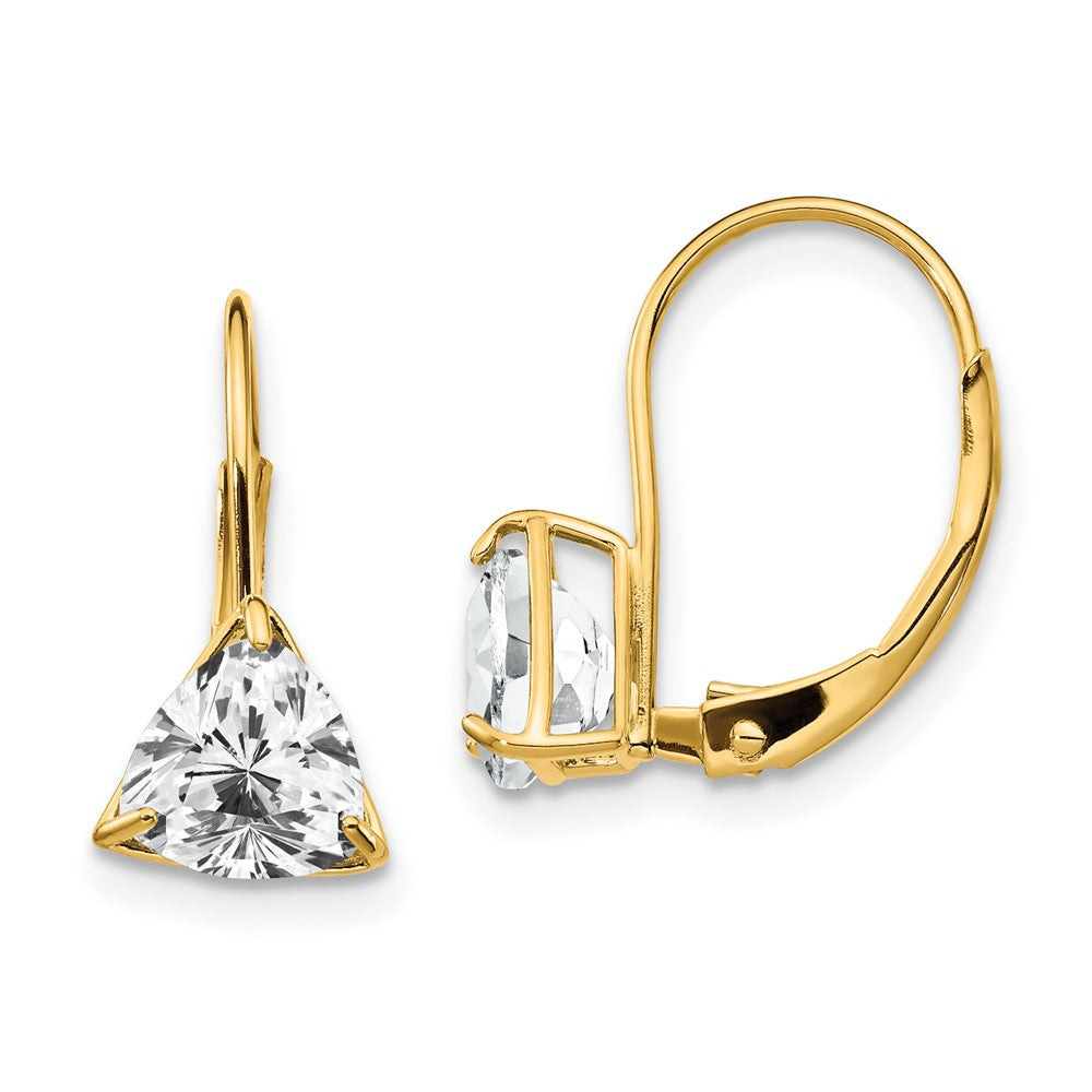 14k Yellow Gold 6mm Trillion Cubic Zirconia Leverback Earrings