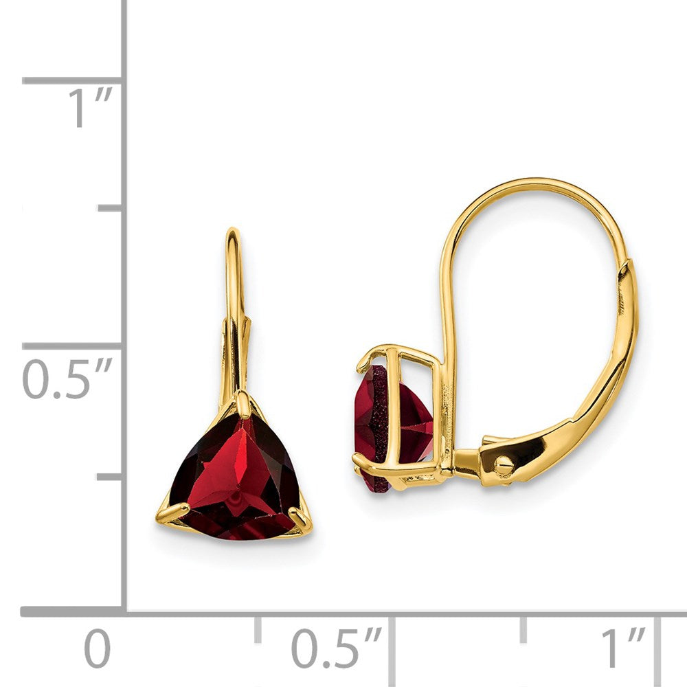 14k Yellow Gold 6mm Trillion Garnet Leverback Earrings