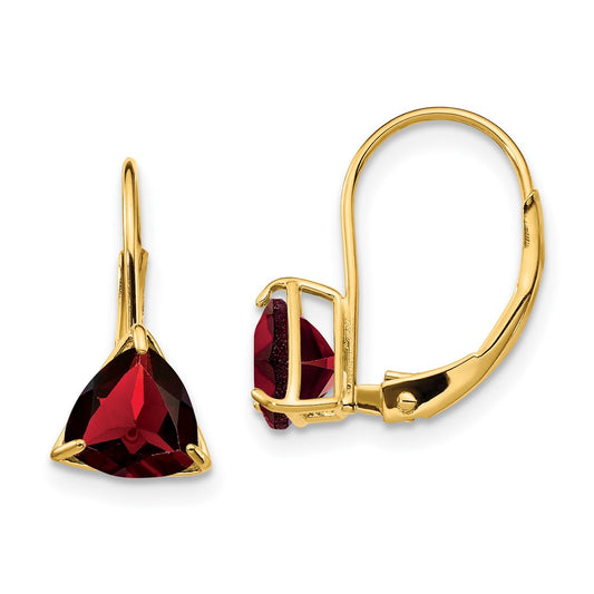 14k Yellow Gold 6mm Trillion Garnet Leverback Earrings