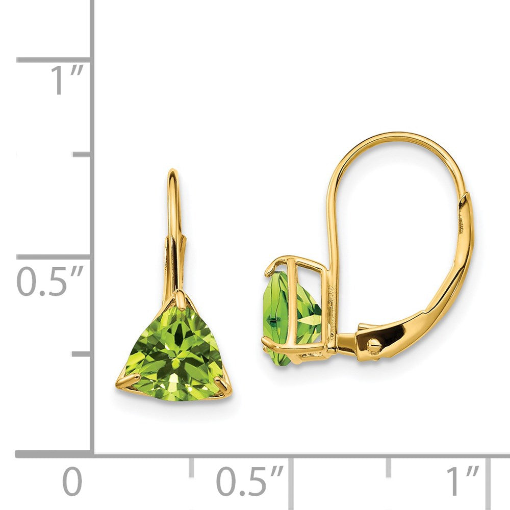 14k Yellow Gold 6mm Trillion Peridot Leverback Earrings