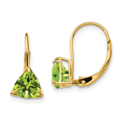 14k Yellow Gold 6mm Trillion Peridot Leverback Earrings