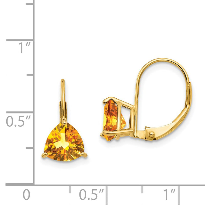 14k Yellow Gold 7mm Trillion Citrine Leverback Earrings