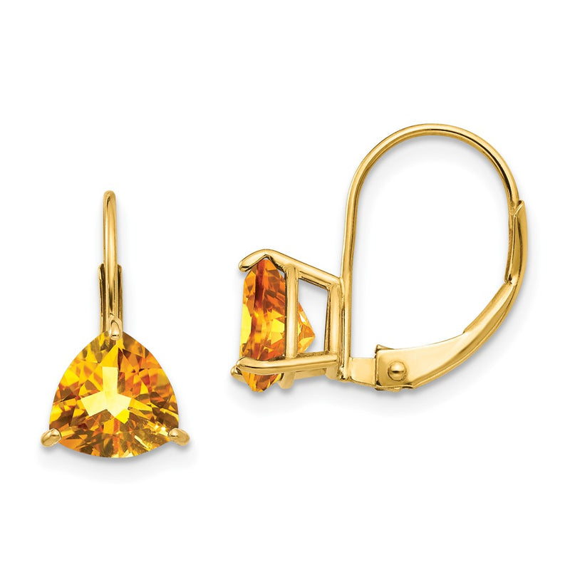 14k Yellow Gold 7mm Trillion Citrine Leverback Earrings