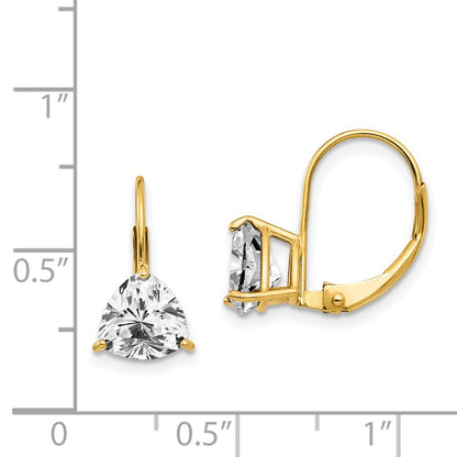 14k Yellow Gold 7mm Trillion Cubic Zirconia Leverback Earrings