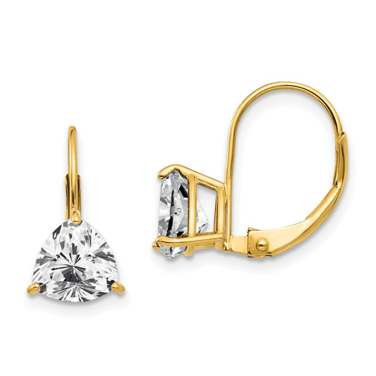 14k Yellow Gold 7mm Trillion Cubic Zirconia Leverback Earrings