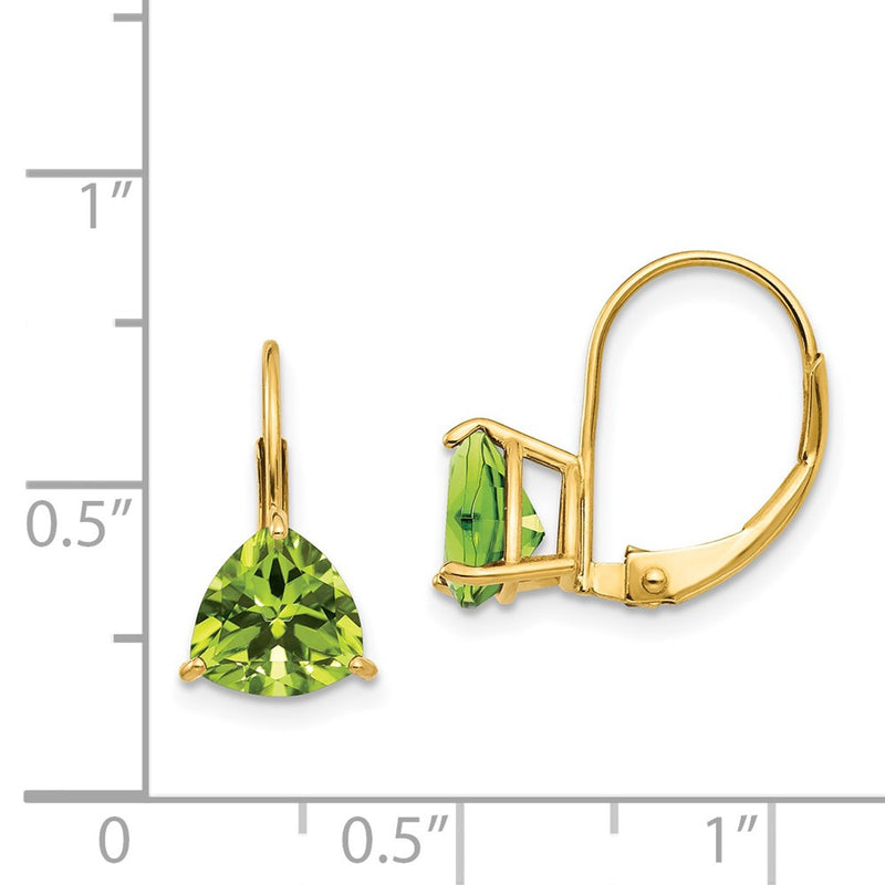 14k Yellow Gold 7mm Trillion Peridot Leverback Earrings