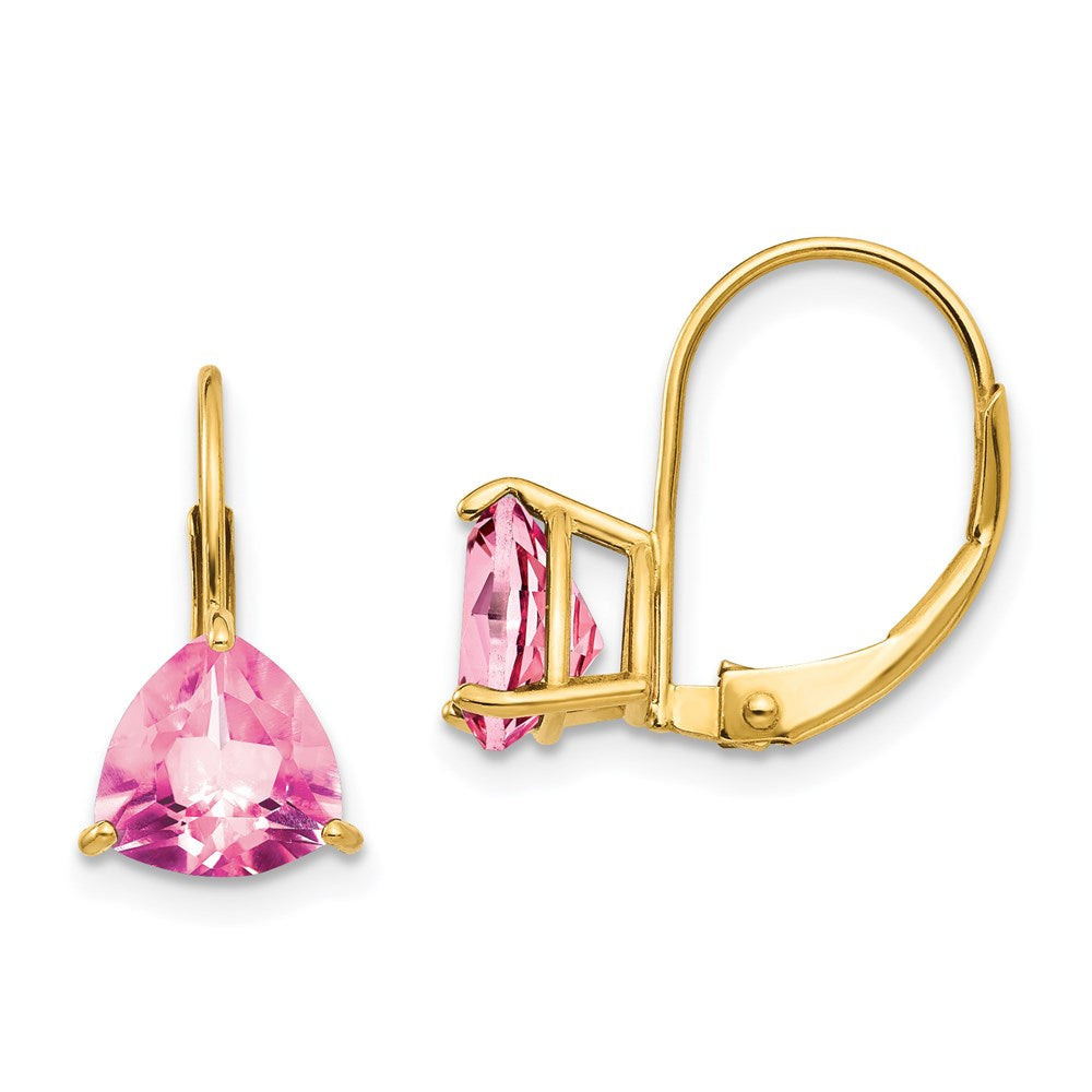 14k Yellow Gold 7mm Pink Tourmaline leverback earring