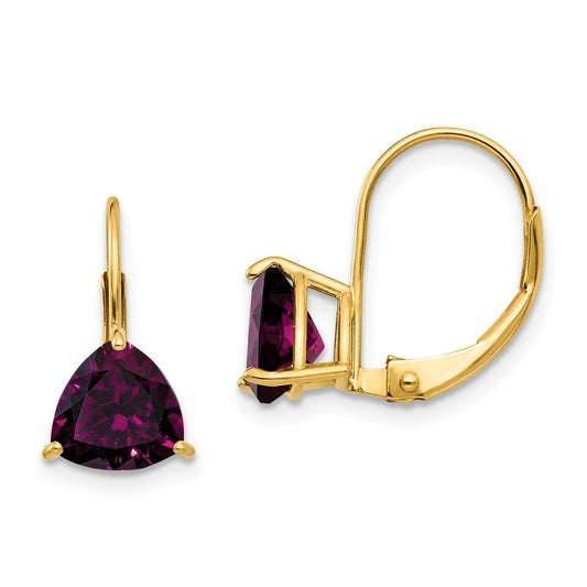 14k Yellow Gold 7mm Rhodolite Garnet Leverback Earrings