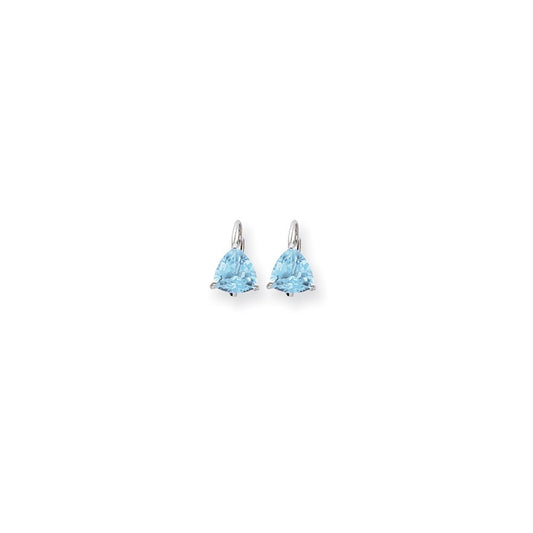 14k White Gold 7mm Trillion Blue Topaz Leverback Earrings