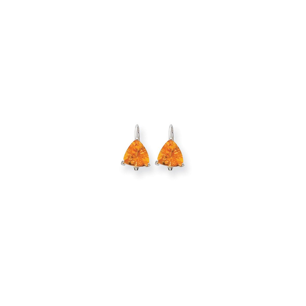14k White Gold 7mm Trillion Citrine Leverback Earrings
