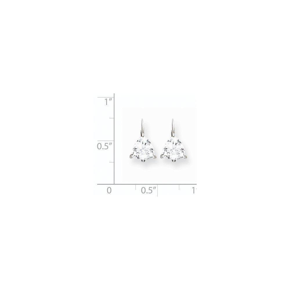 14k White Gold 7mm Trillion Cubic Zirconia Leverback Earrings