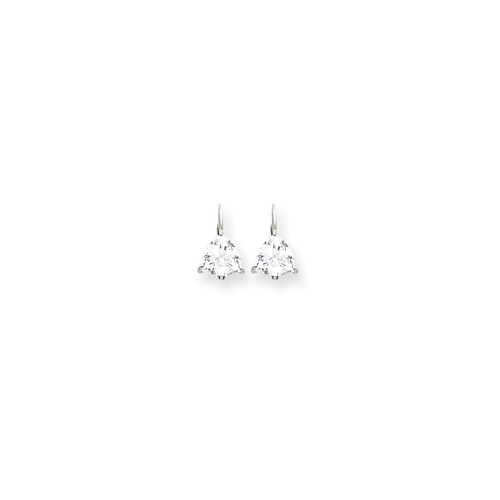 14k White Gold 7mm Trillion Cubic Zirconia Leverback Earrings