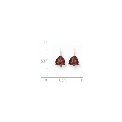 14k White Gold 7mm Trillion Garnet Leverback Earrings