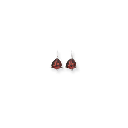 14k White Gold 7mm Trillion Garnet Leverback Earrings