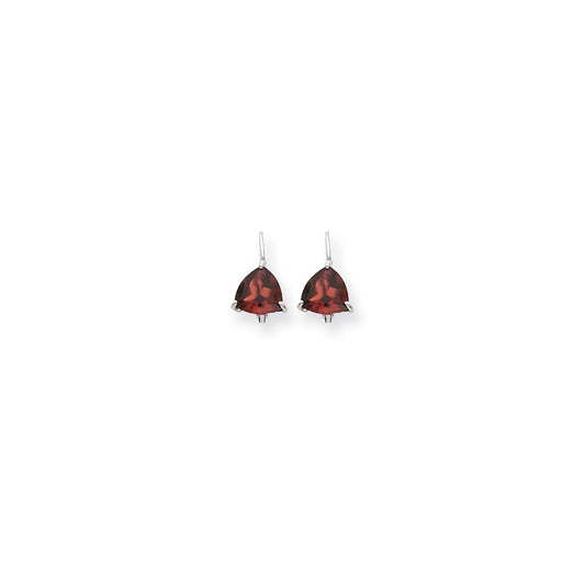 14k White Gold 7mm Trillion Garnet Leverback Earrings