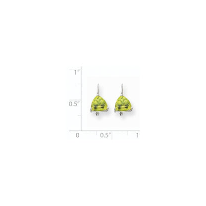 14k White Gold 7mm Trillion Peridot Leverback Earrings