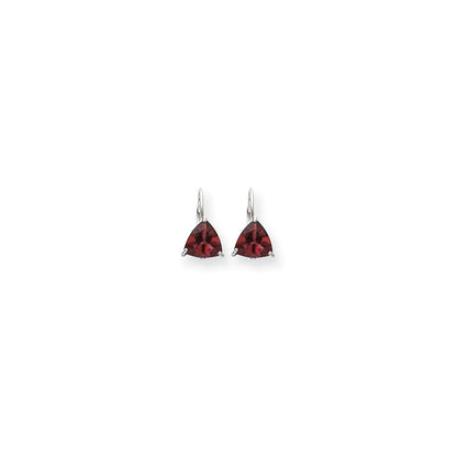 14k White Gold 7mm Rhodolite Garnet Trillion Leverback Earrings