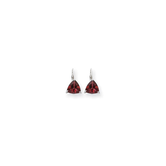 14k White Gold 7mm Rhodolite Garnet Trillion Leverback Earrings
