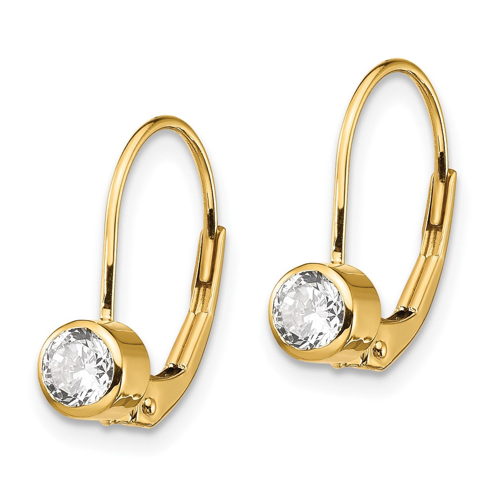 14k Yellow Gold 4mm Cubic Zirconia Leverback Earrings