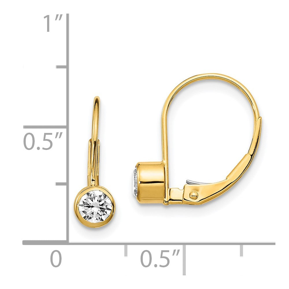 14k Yellow Gold 4mm Cubic Zirconia Leverback Earrings