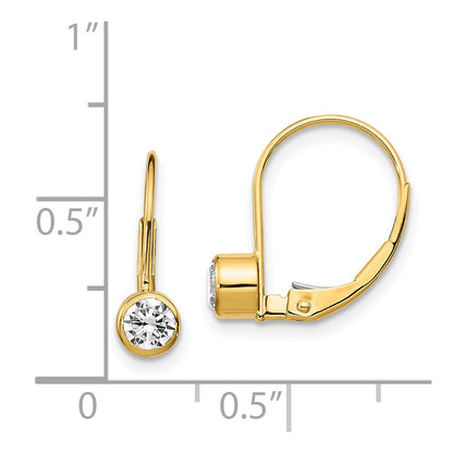 14k Yellow Gold 4mm Cubic Zirconia Leverback Earrings