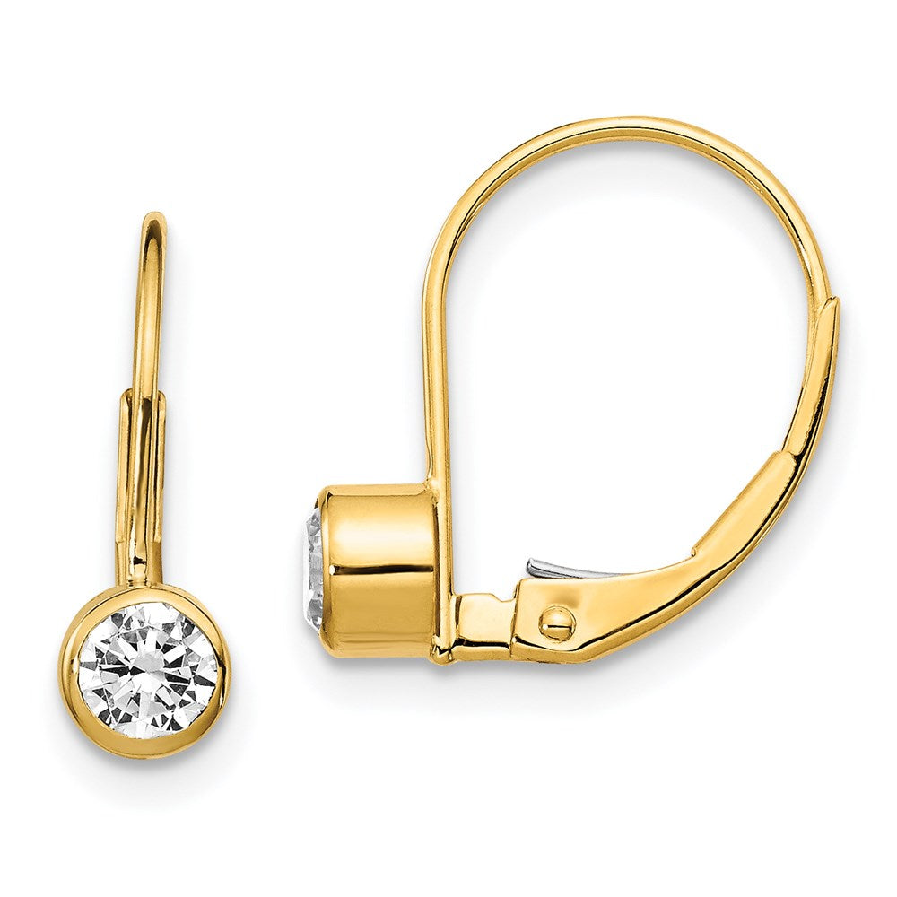 14k Yellow Gold 4mm Cubic Zirconia Leverback Earrings