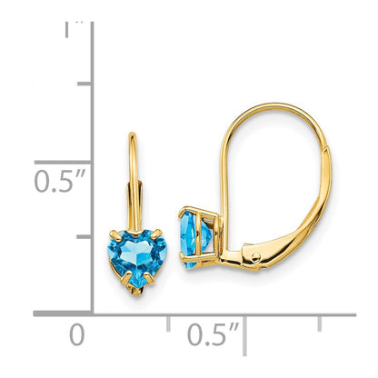14k Yellow Gold 5mm Heart Blue Topaz Leverback Earrings