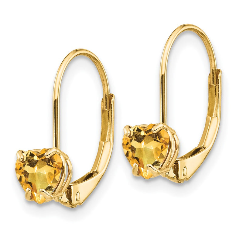 14k Yellow Gold 5mm Heart Citrine Leverback Earrings
