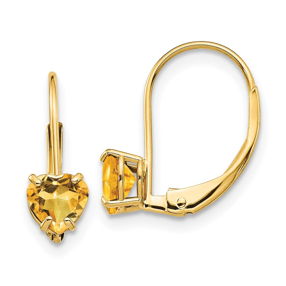 14k Yellow Gold 5mm Heart Citrine Leverback Earrings