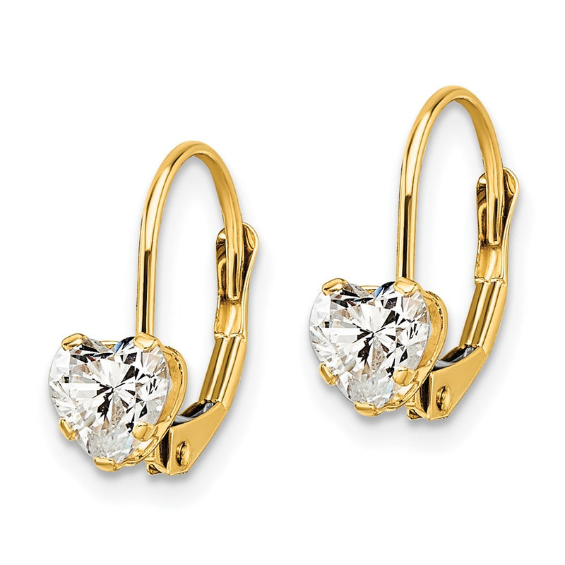 14k Yellow Gold 5mm Heart Cubic Zirconia Leverback Earrings