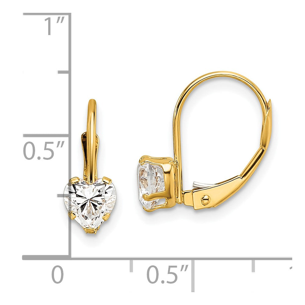 14k Yellow Gold 5mm Heart Cubic Zirconia Leverback Earrings