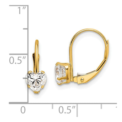 14k Yellow Gold 5mm Heart Cubic Zirconia Leverback Earrings