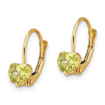 14k Yellow Gold 5mm Heart Peridot Leverback Earrings