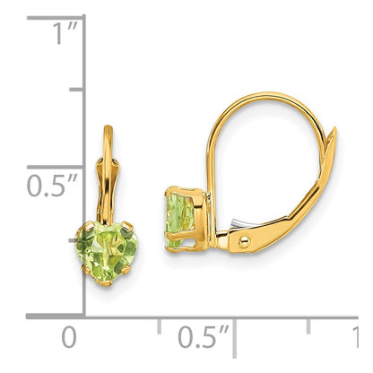 14k Yellow Gold 5mm Heart Peridot Leverback Earrings