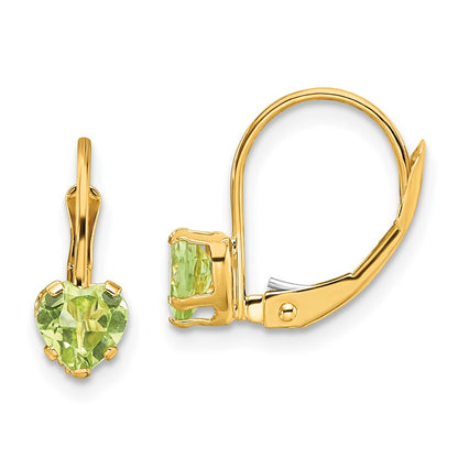 14k Yellow Gold 5mm Heart Peridot Leverback Earrings