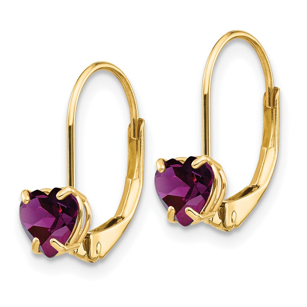 14k Yellow Gold 5mm Heart Rhodolite Garnet Leverback Earrings