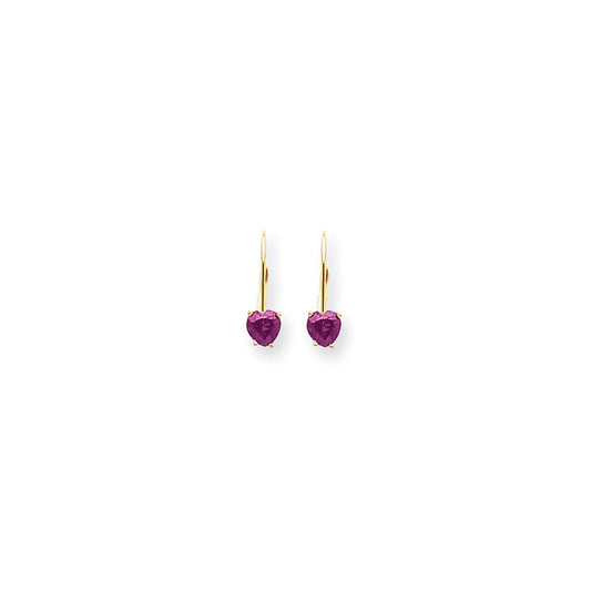 14k Yellow Gold 5mm Heart Pink Sapphire Earrings
