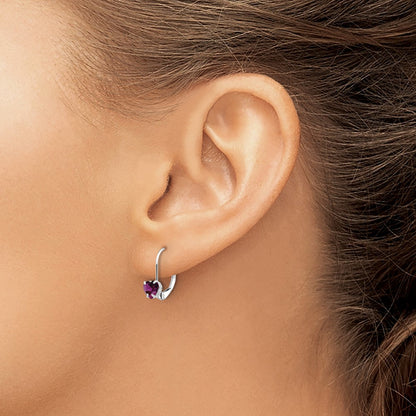 14k White Gold 5mm Heart Amethyst Leverback Earrings